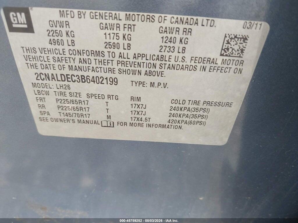 2CNALDEC3B6402199 2011 CHEVROLET EQUINOX photo no. 9