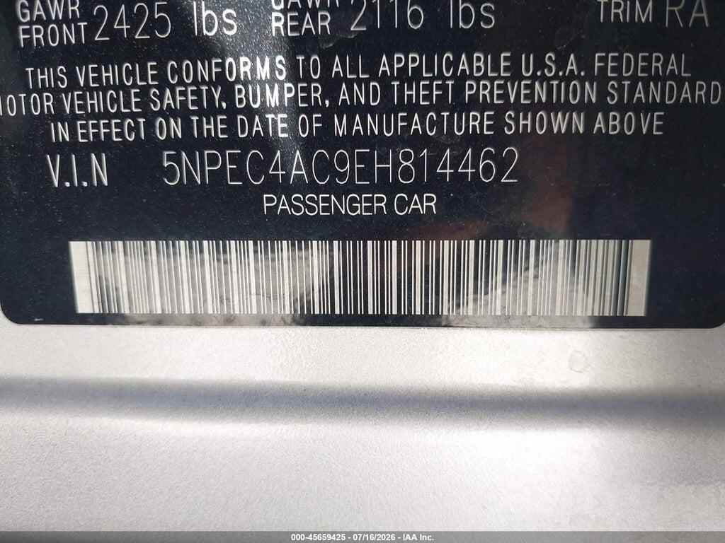 5NPEC4AC9EH814462 2014 HYUNDAI SONATA photo no. 9