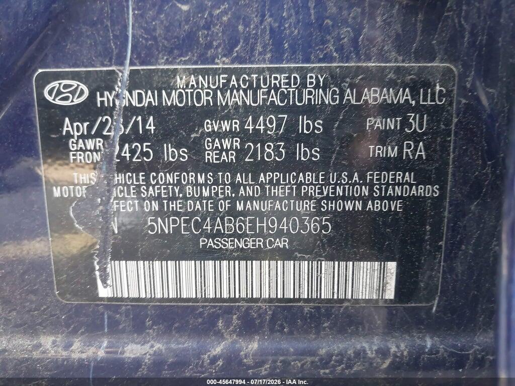 5NPEC4AB6EH940365 2014 HYUNDAI SONATA photo no. 9