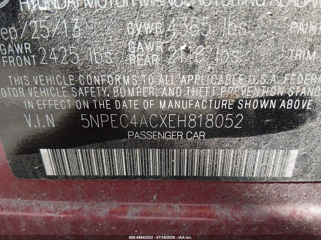 5NPEC4ACXEH818052 2014 HYUNDAI SONATA photo no. 9