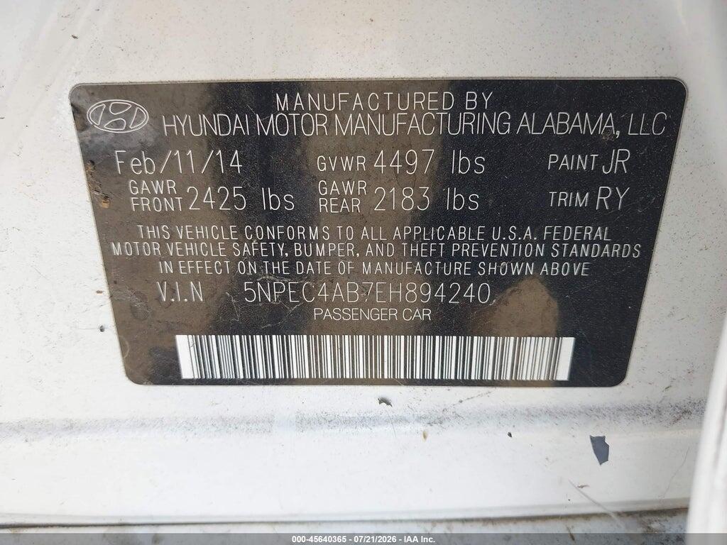 5NPEC4AB7EH894240 2014 HYUNDAI SONATA photo no. 9