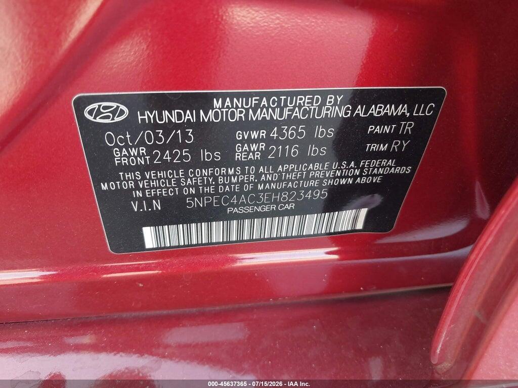 5NPEC4AC3EH823495 2014 HYUNDAI SONATA photo no. 9