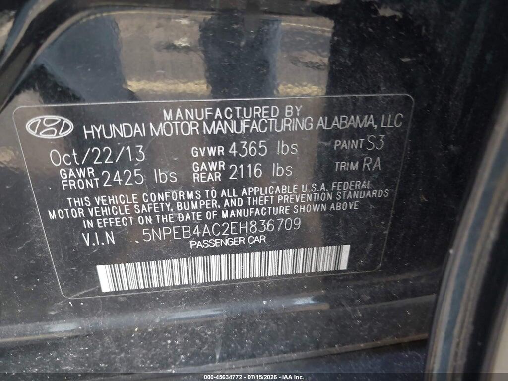 5NPEB4AC2EH836709 2014 HYUNDAI SONATA photo no. 9