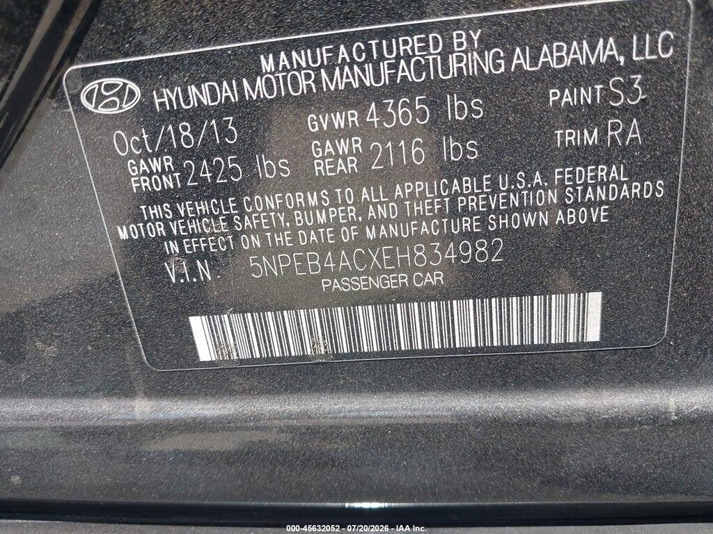 5NPEB4ACXEH834982 2014 HYUNDAI SONATA photo no. 9