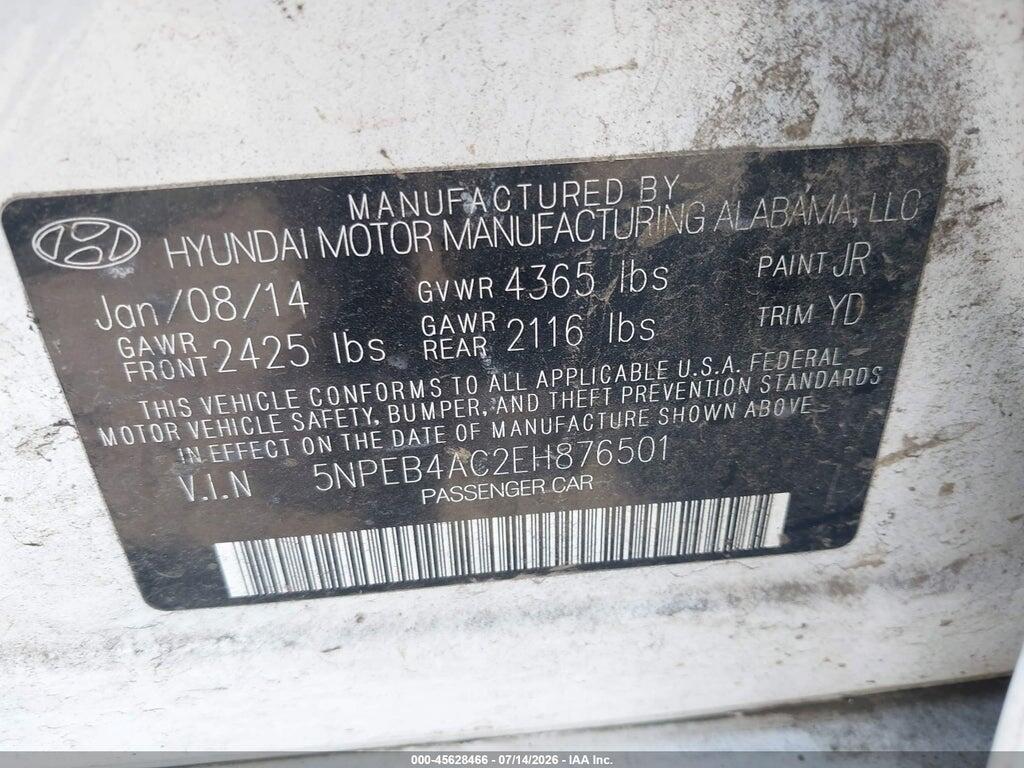 5NPEB4AC2EH876501 2014 HYUNDAI SONATA photo no. 9