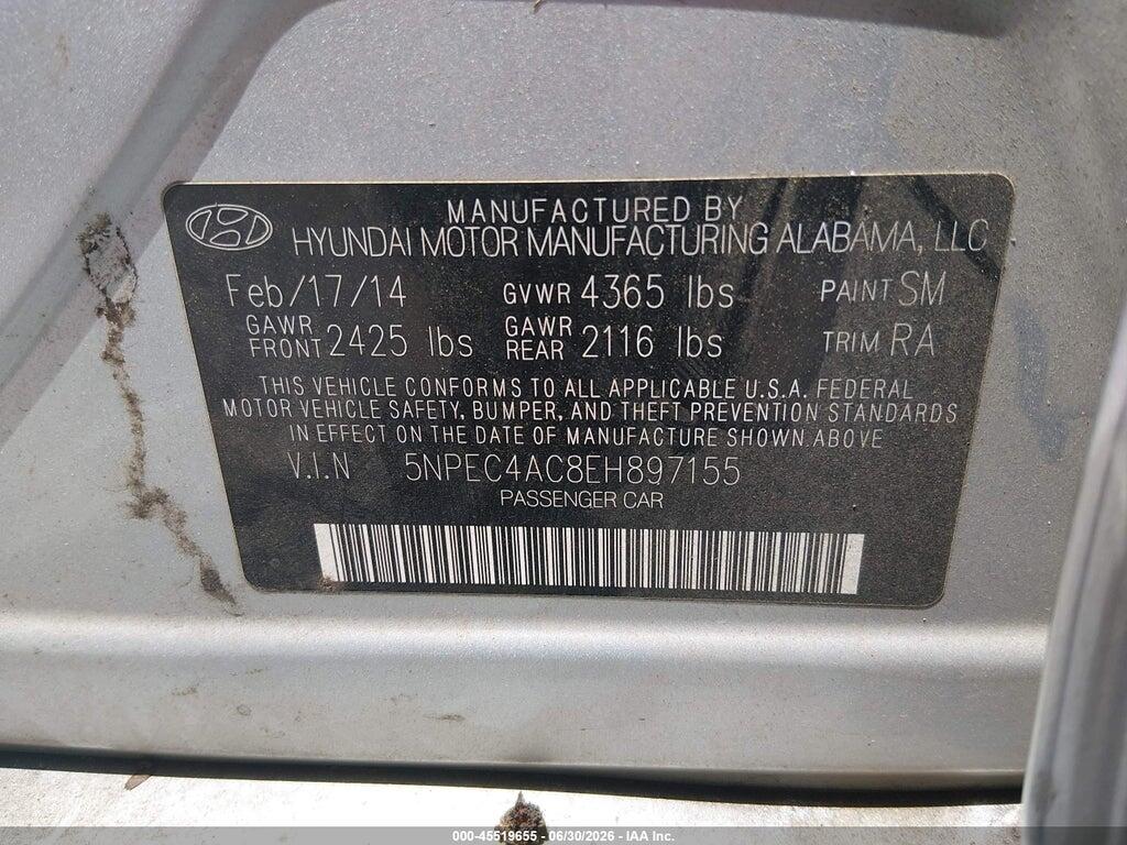 5NPEC4AC8EH897155 2014 HYUNDAI SONATA photo no. 9