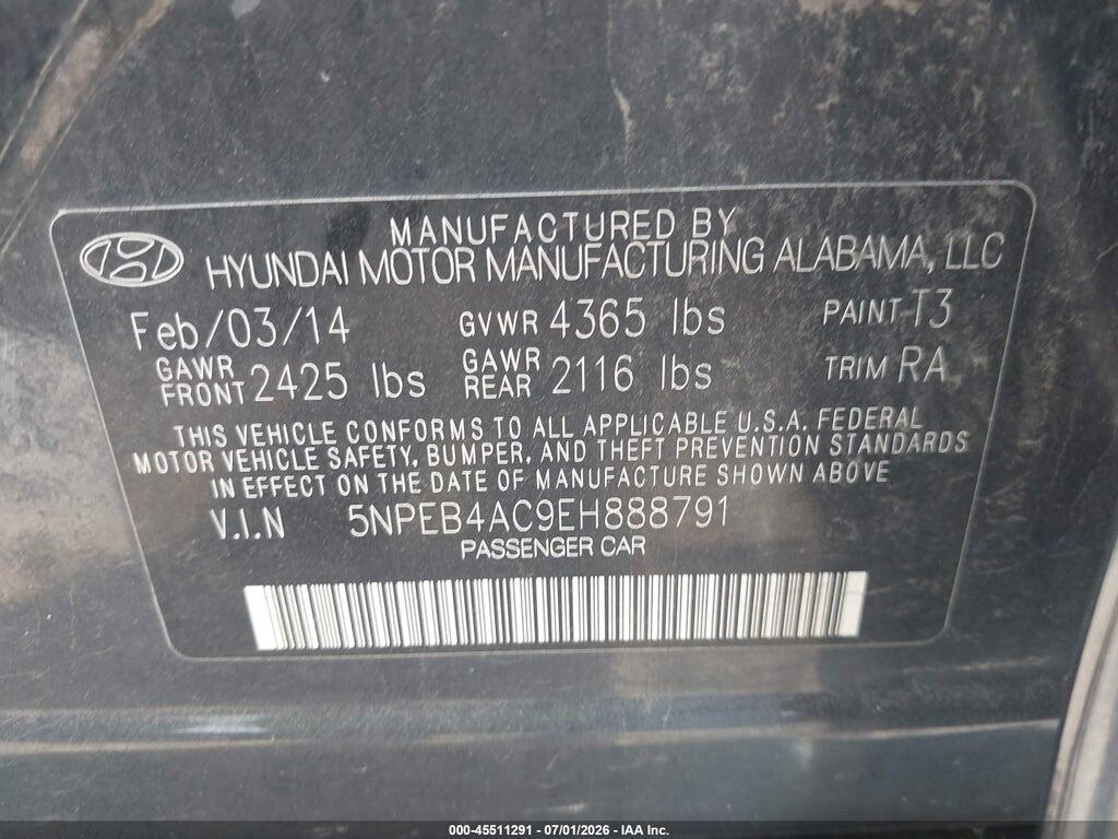 5NPEB4AC9EH888791 2014 HYUNDAI SONATA photo no. 9