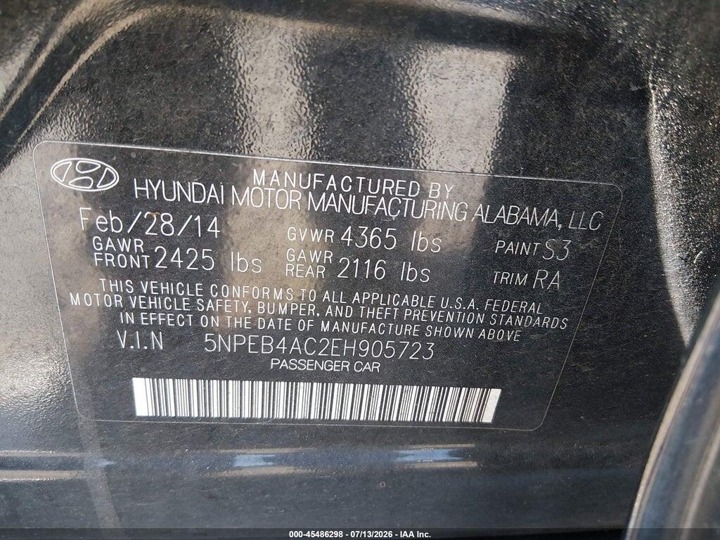5NPEB4AC2EH905723 2014 HYUNDAI SONATA photo no. 9