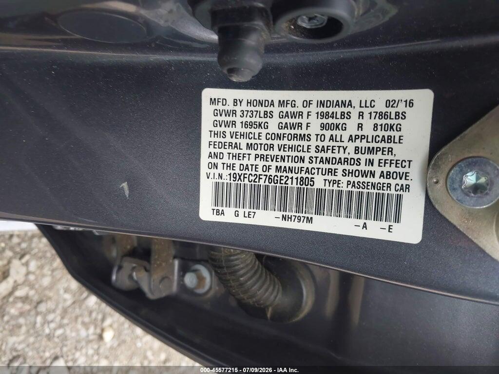 19XFC2F76GE211805 2016 HONDA CIVIC photo no. 9
