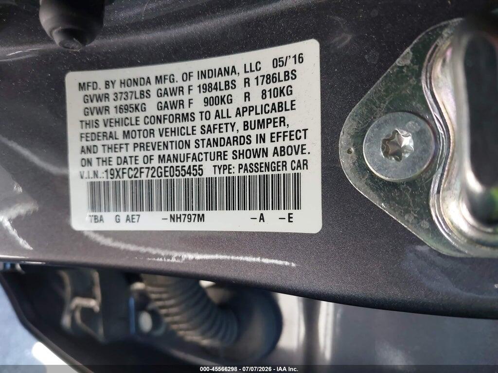 19XFC2F72GE055455 2016 HONDA CIVIC photo no. 9