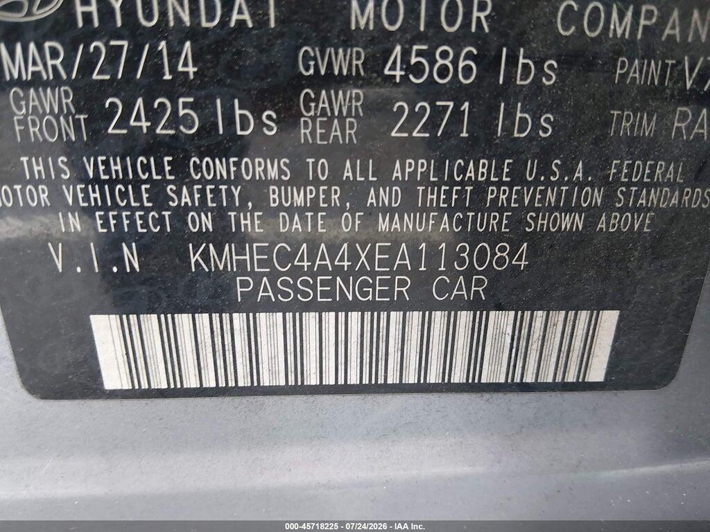 KMHEC4A4XEA113084 2014 HYUNDAI SONATA HYBRID photo no. 9