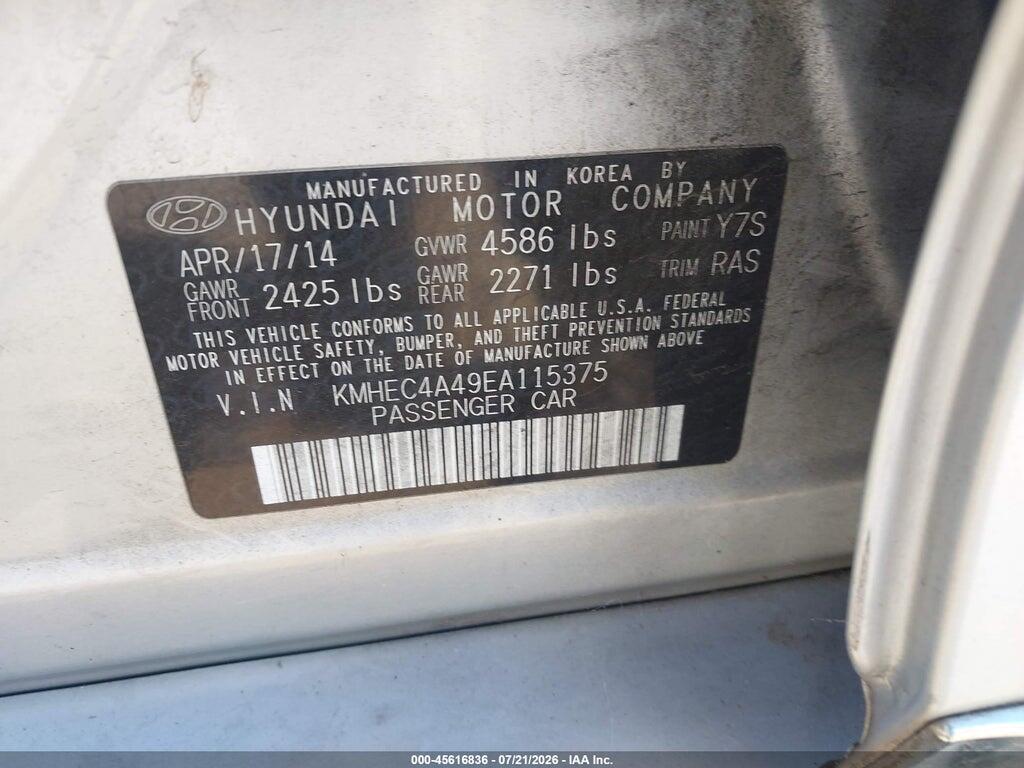 KMHEC4A49EA115375 2014 HYUNDAI SONATA HYBRID photo no. 9