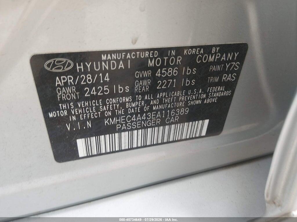 KMHEC4A43EA116389 2014 HYUNDAI SONATA HYBRID photo no. 9