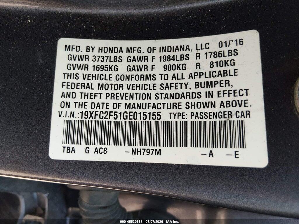19XFC2F51GE015155 2016 HONDA CIVIC photo no. 9