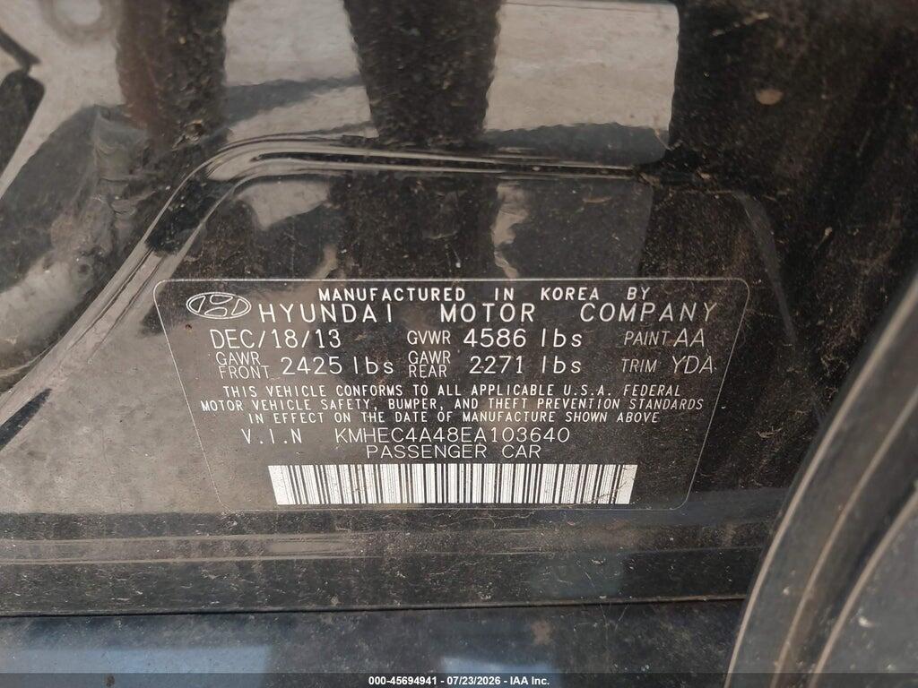 KMHEC4A48EA103640 2014 HYUNDAI SONATA HYBRID photo no. 9
