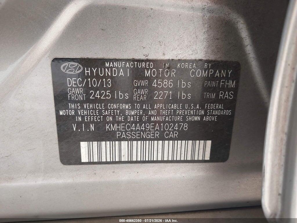 KMHEC4A49EA102478 2014 HYUNDAI SONATA HYBRID photo no. 9