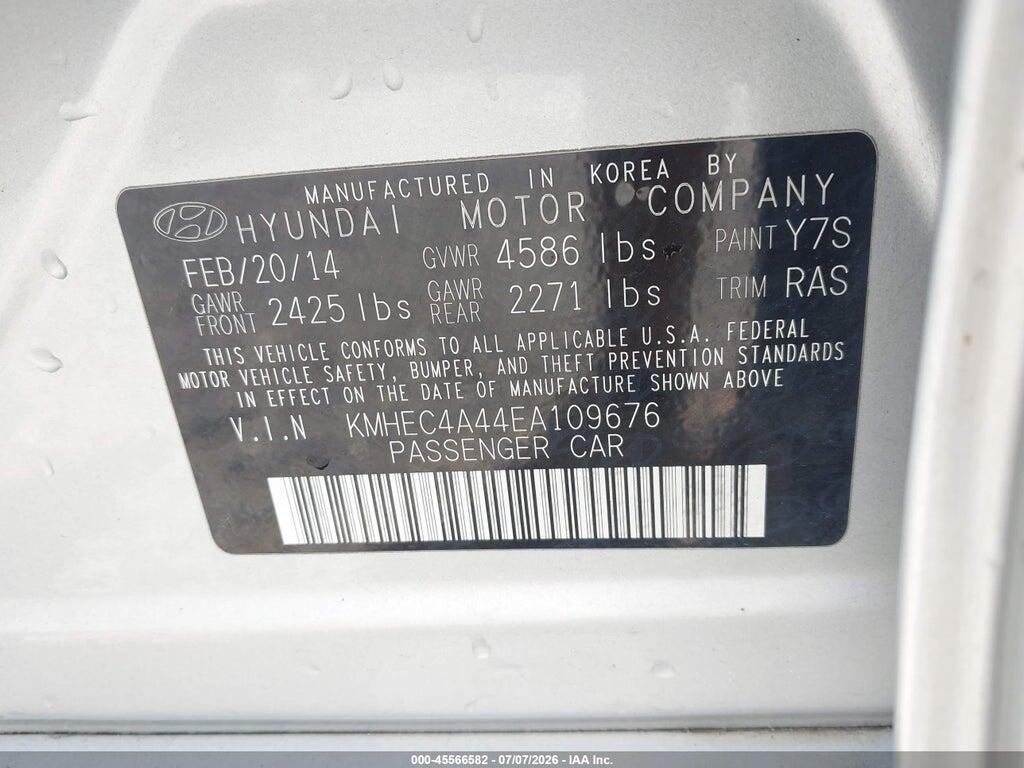 KMHEC4A44EA109676 2014 HYUNDAI SONATA HYBRID photo no. 9