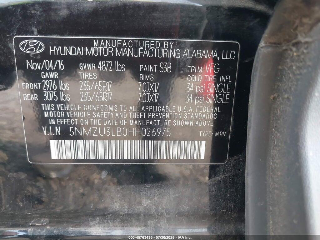 5NMZU3LB0HH026975 2017 HYUNDAI SANTA FE SPORT photo no. 9
