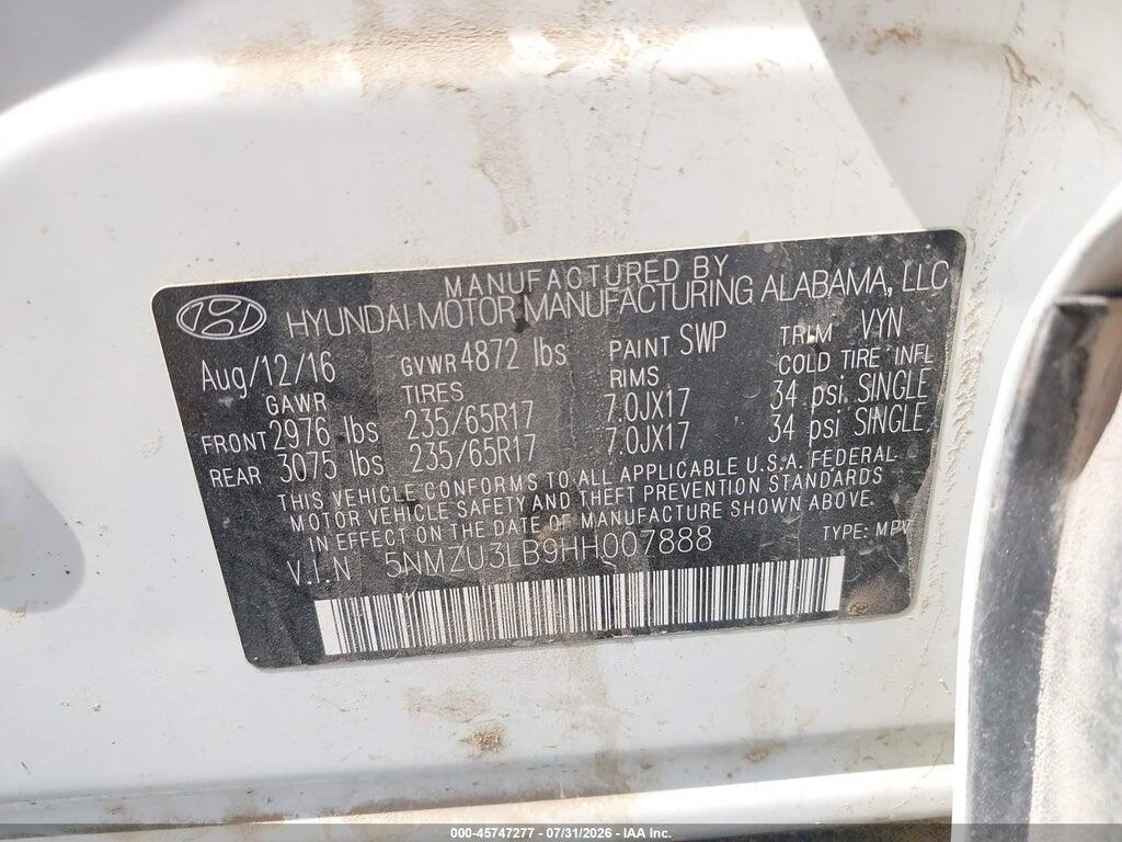 5NMZU3LB9HH007888 2017 HYUNDAI SANTA FE SPORT photo no. 9