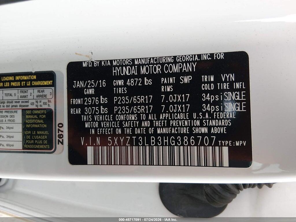 5XYZT3LB3HG386707 2017 HYUNDAI SANTA FE SPORT photo no. 9