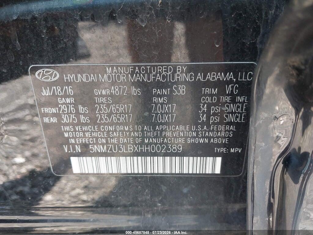 5NMZU3LBXHH002389 2017 HYUNDAI SANTA FE SPORT photo no. 9