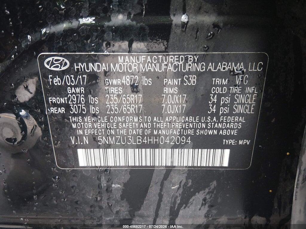 5NMZU3LB4HH042094 2017 HYUNDAI SANTA FE SPORT photo no. 9
