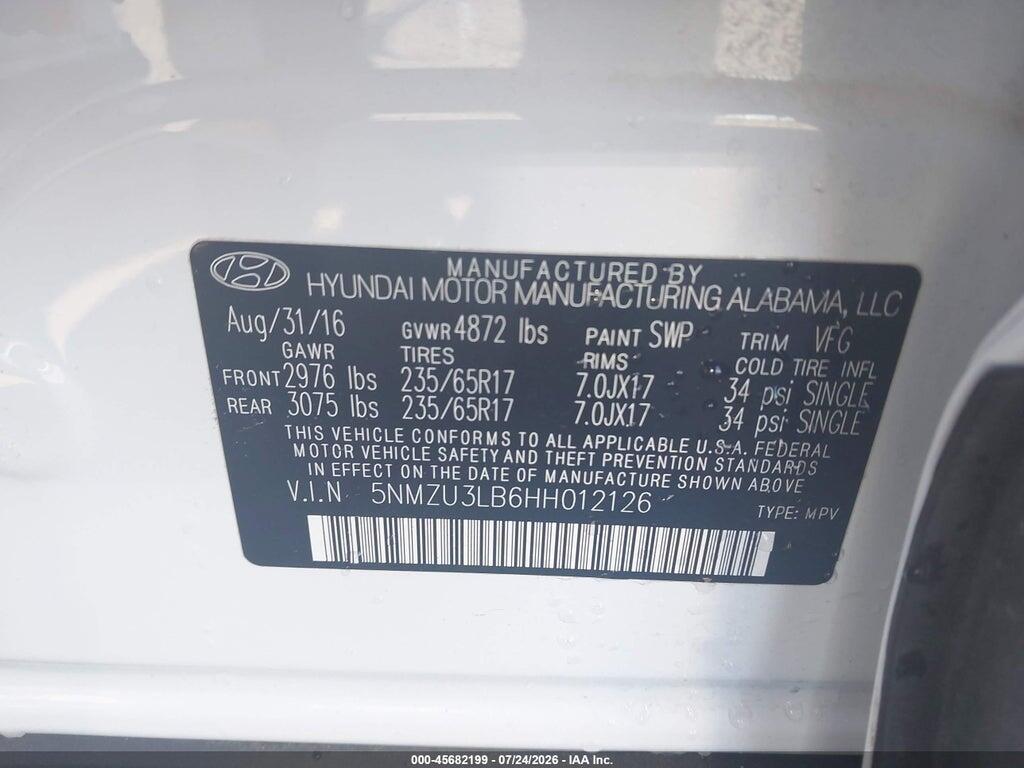 5NMZU3LB6HH012126 2017 HYUNDAI SANTA FE SPORT photo no. 9