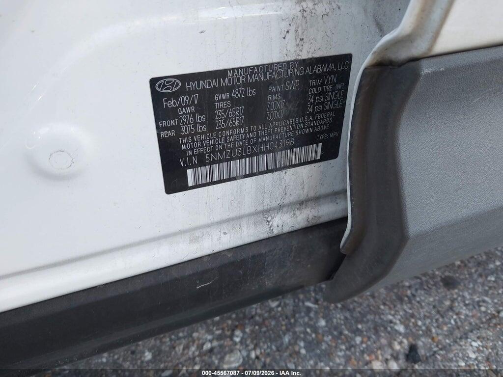 5NMZU3LBXHH043198 2017 HYUNDAI SANTA FE SPORT photo no. 9