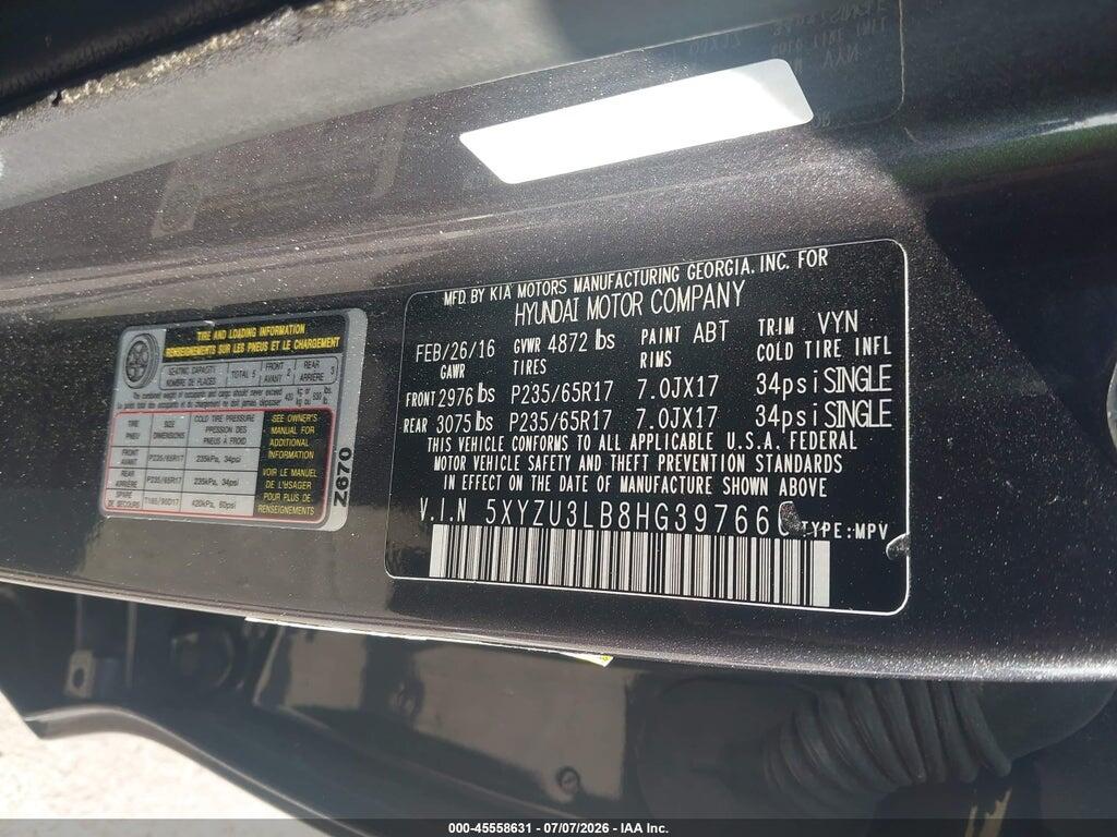 5XYZU3LB8HG397666 2017 HYUNDAI SANTA FE SPORT photo no. 9