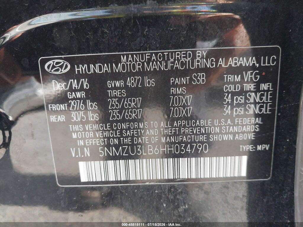 5NMZU3LB6HH034790 2017 HYUNDAI SANTA FE SPORT photo no. 9