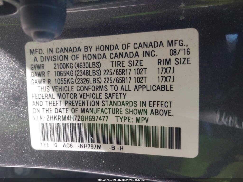 2HKRM4H72GH697477 2016 HONDA CR-V photo no. 9