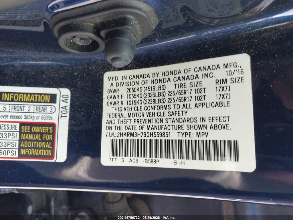 2HKRM3H79GH559851 2016 HONDA CR-V photo no. 9