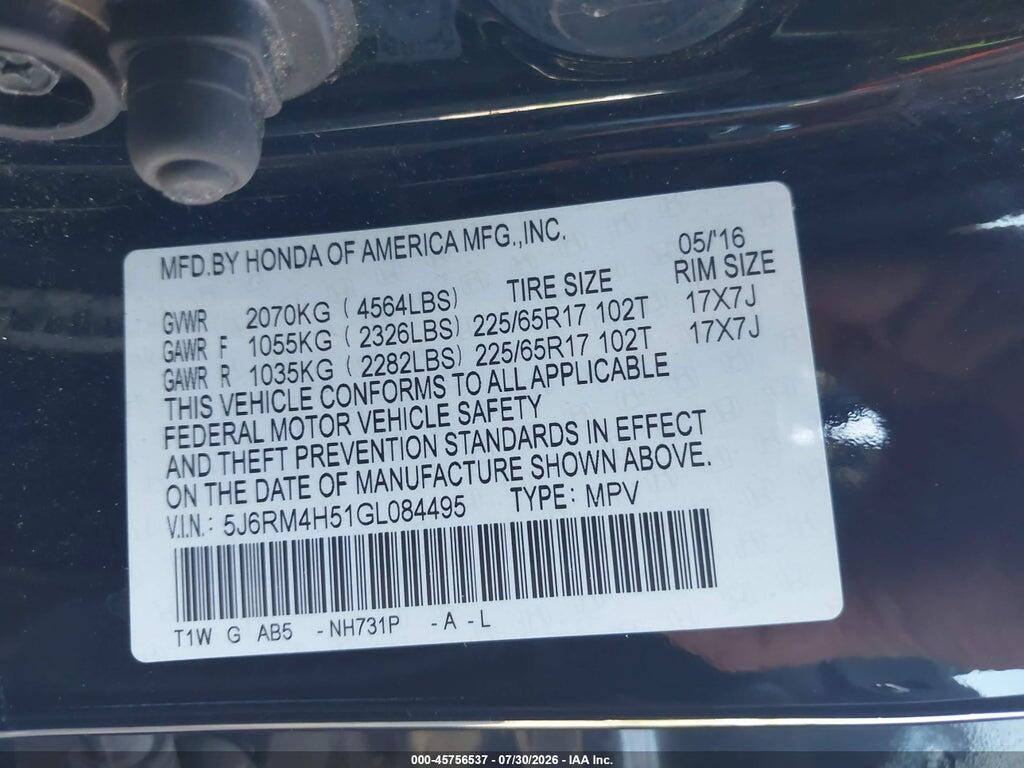 5J6RM4H51GL084495 2016 HONDA CR-V photo no. 9