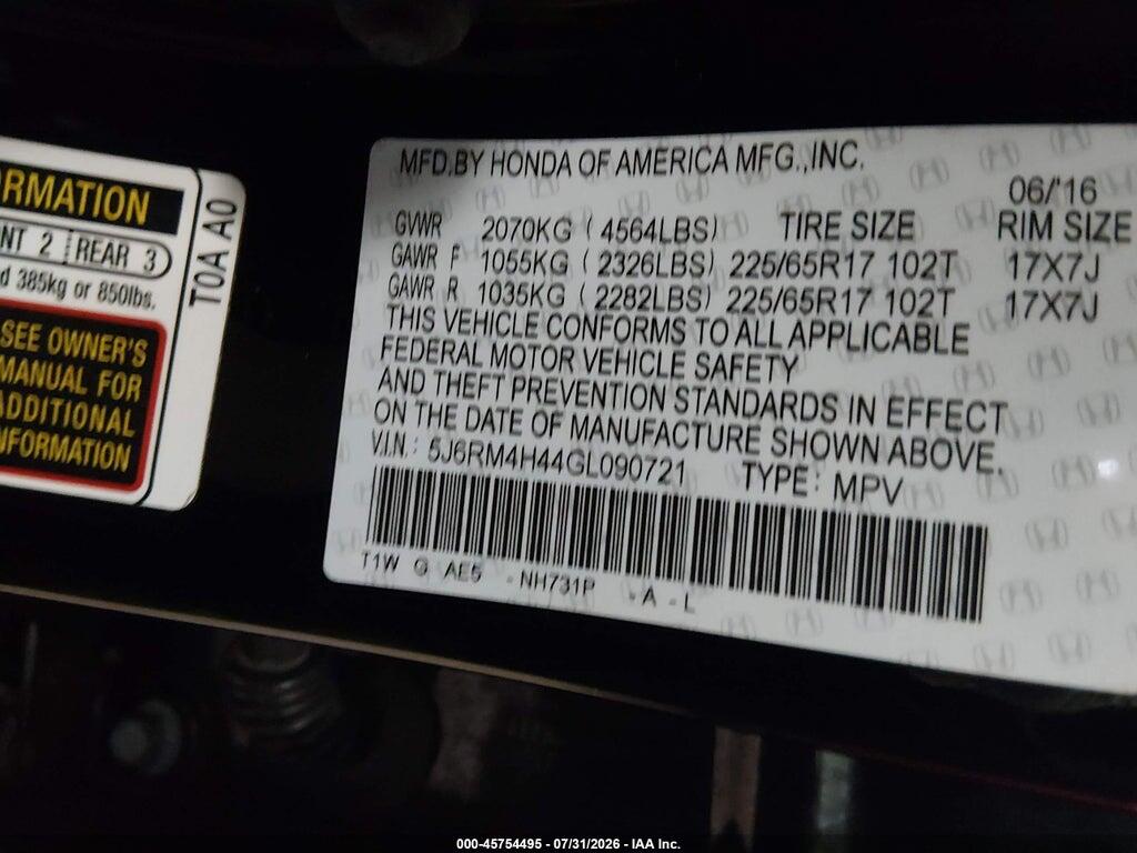 5J6RM4H44GL090721 2016 HONDA CR-V photo no. 9