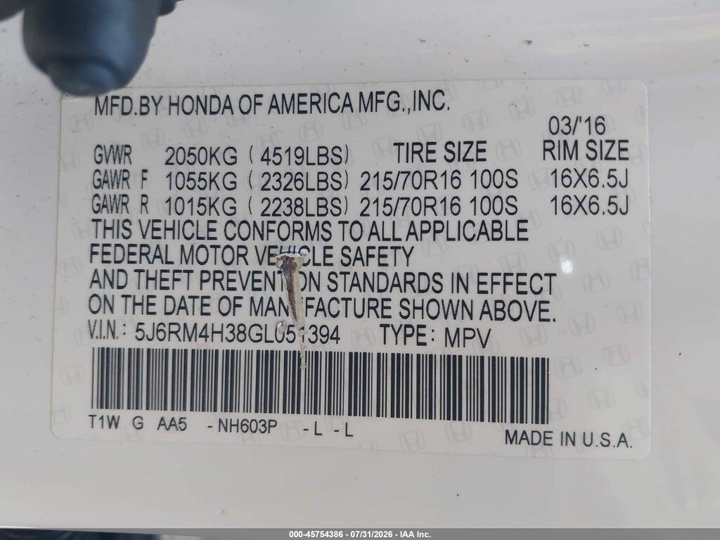 5J6RM4H38GL051394 2016 HONDA CR-V photo no. 9