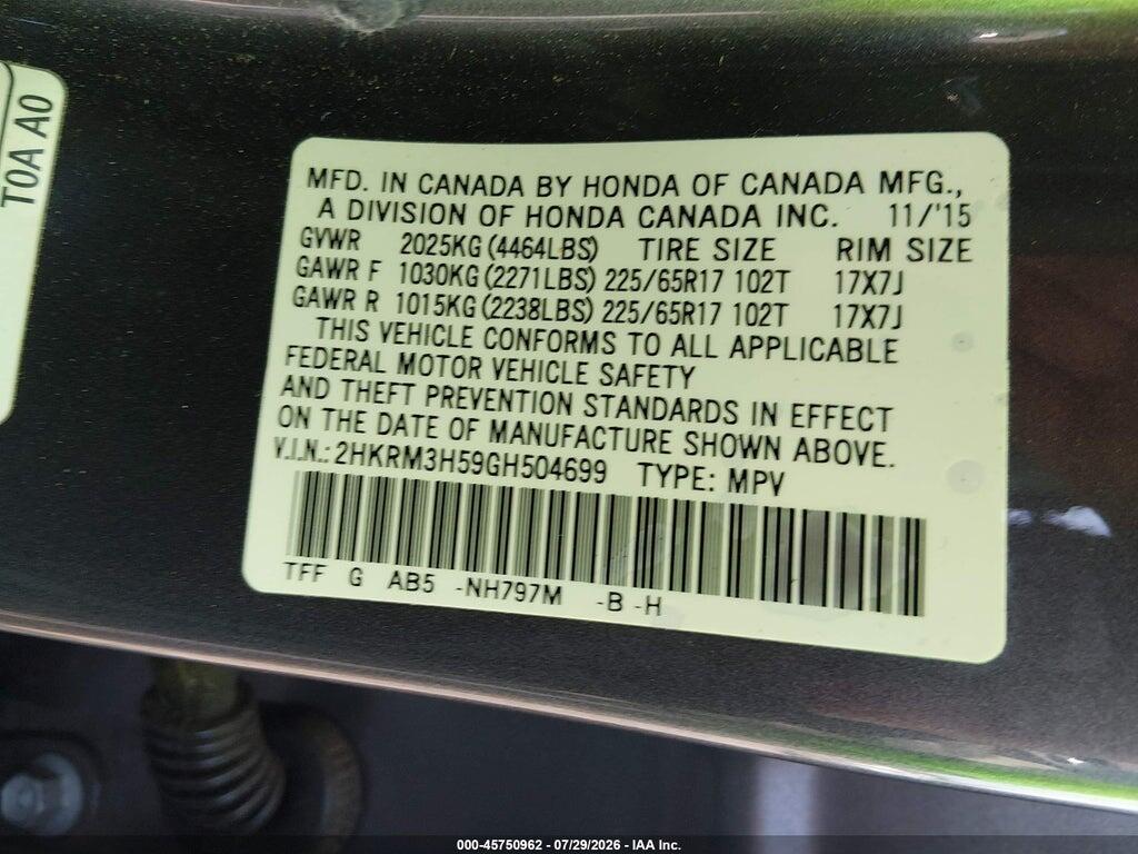 2HKRM3H59GH504699 2016 HONDA CR-V photo no. 9
