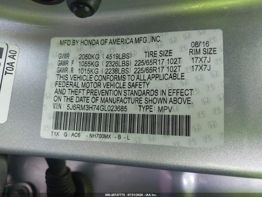 5J6RM3H74GL023685 2016 HONDA CR-V photo no. 9