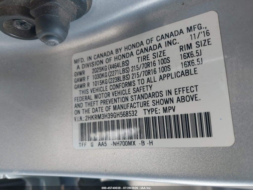 2HKRM3H39GH568532 2016 HONDA CR-V photo no. 9