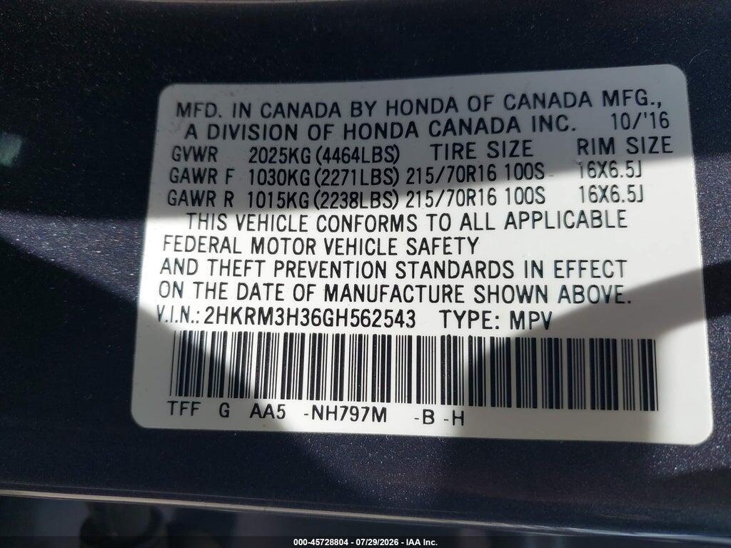 2HKRM3H36GH562543 2016 HONDA CR-V photo no. 9