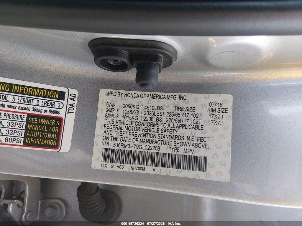 5J6RM3H79GL022208 2016 HONDA CR-V photo no. 9