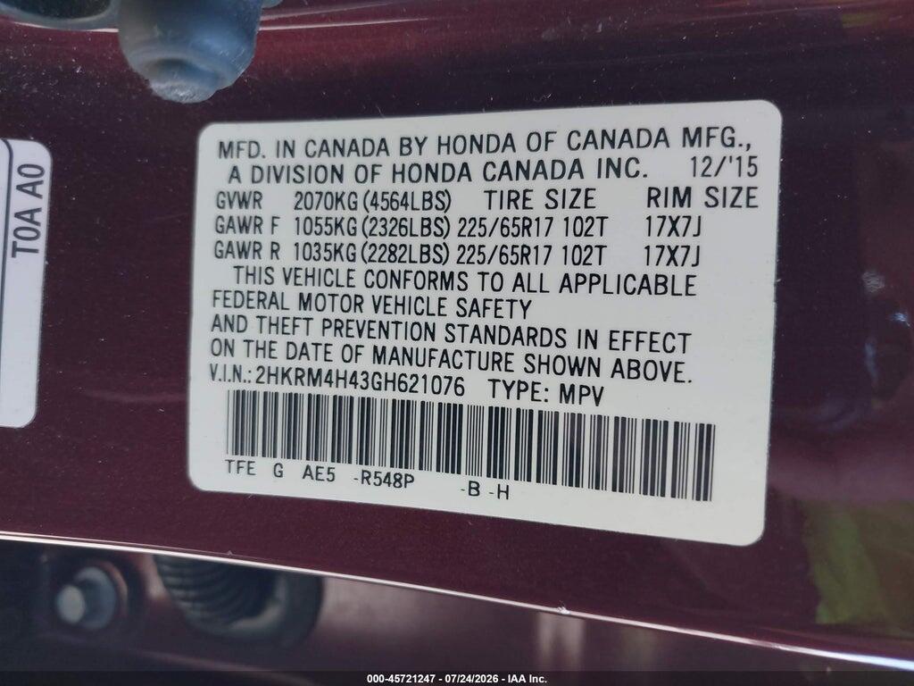 2HKRM4H43GH621076 2016 HONDA CR-V photo no. 9