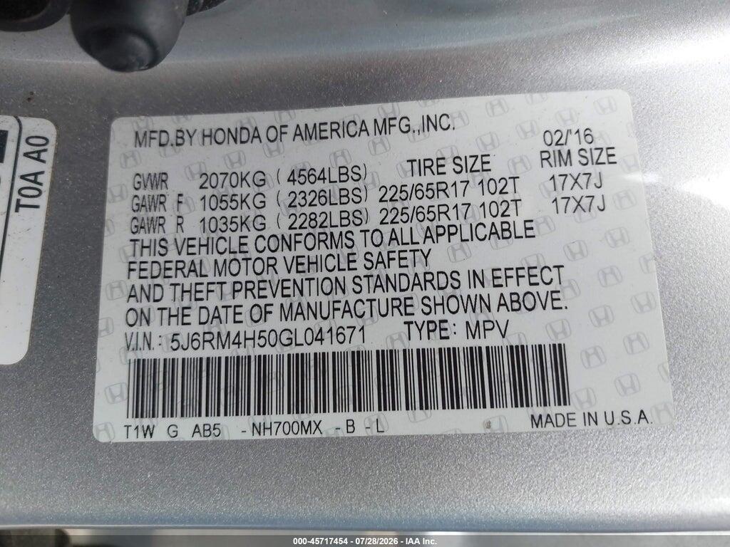 5J6RM4H50GL041671 2016 HONDA CR-V photo no. 9