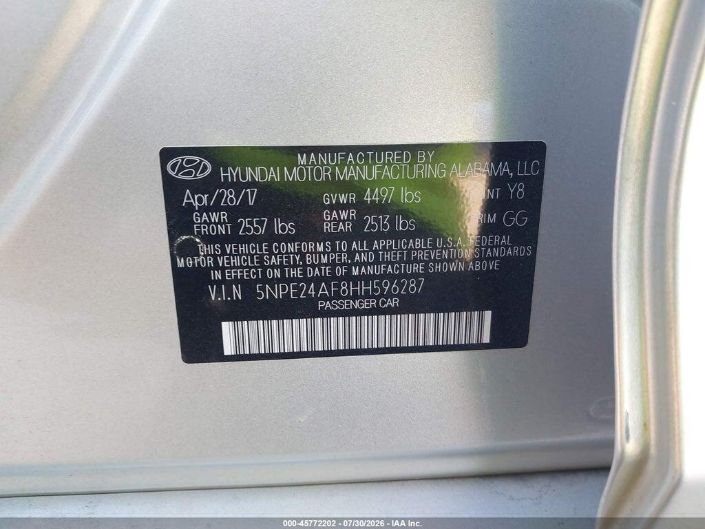 5NPE24AF8HH596287 2017 HYUNDAI SONATA photo no. 9