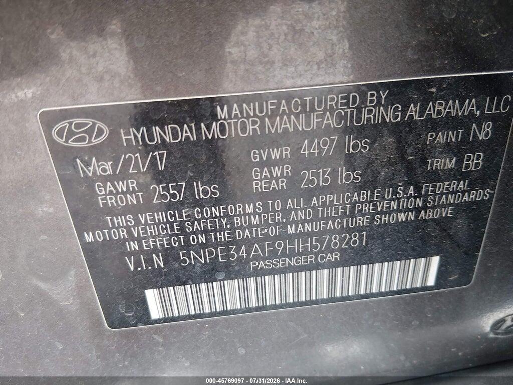5NPE34AF9HH578281 2017 HYUNDAI SONATA photo no. 9