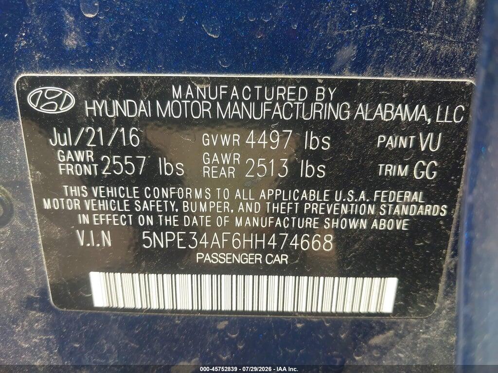 5NPE34AF6HH474668 2017 HYUNDAI SONATA photo no. 9