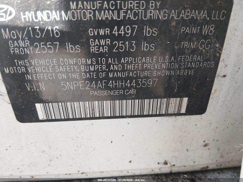 5NPE24AF4HH443597 2017 HYUNDAI SONATA photo no. 9