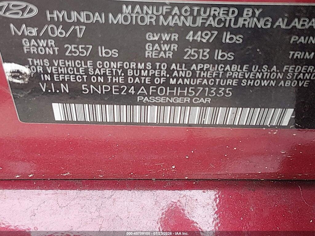 5NPE24AF0HH571335 2017 HYUNDAI SONATA photo no. 9