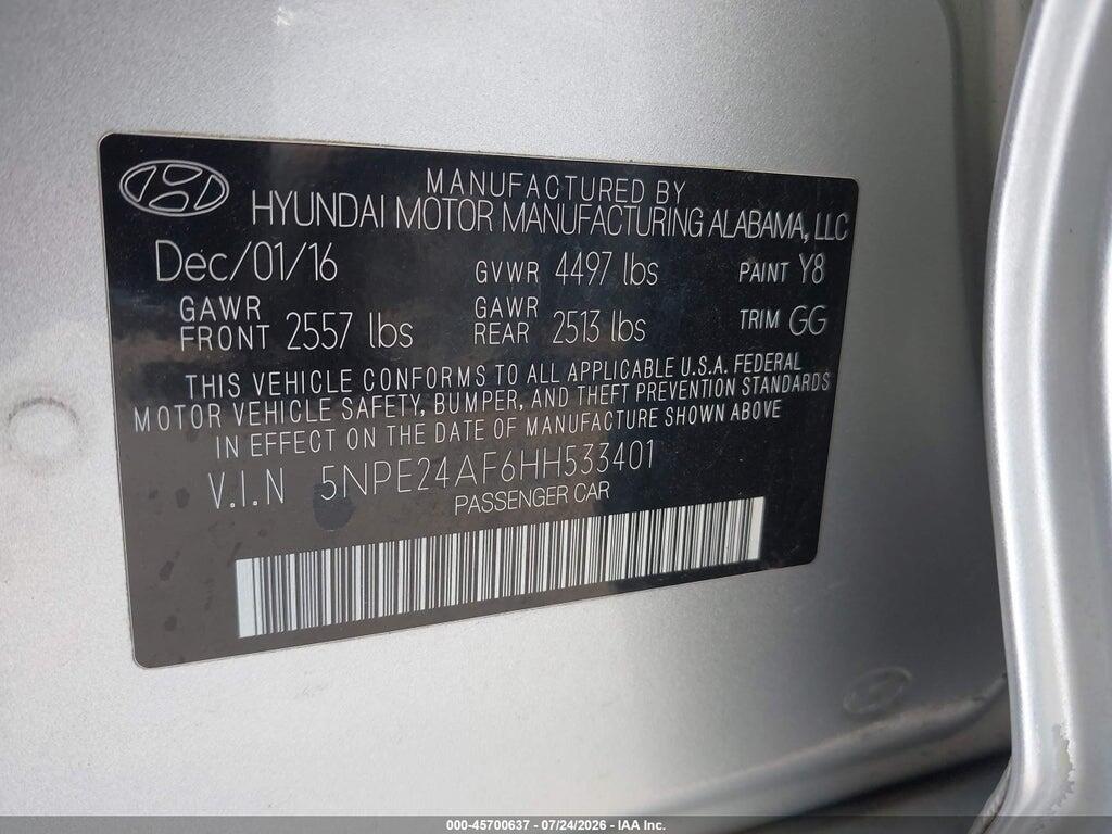 5NPE24AF6HH533401 2017 HYUNDAI SONATA photo no. 9