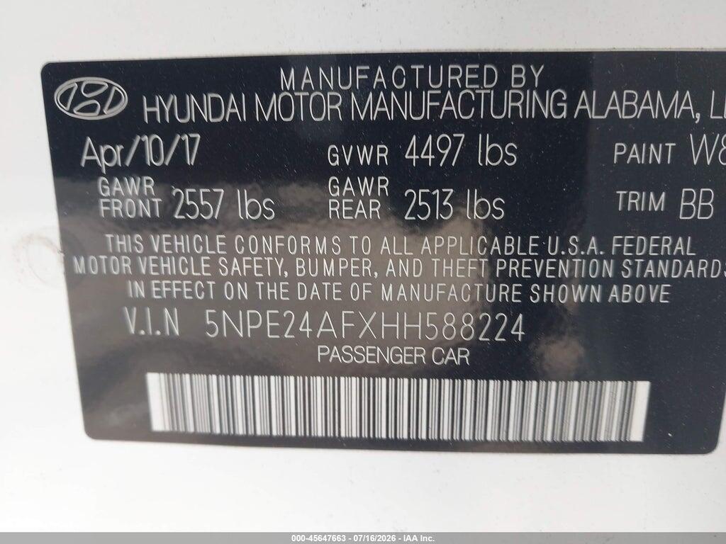 5NPE24AFXHH588224 2017 HYUNDAI SONATA photo no. 9