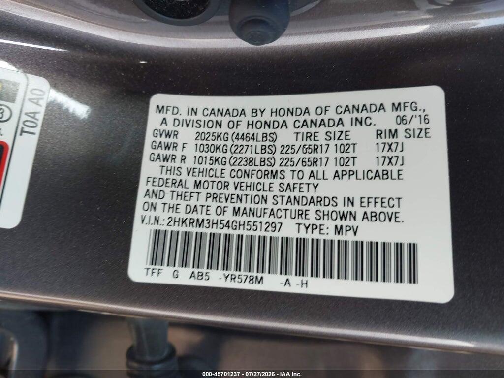 2HKRM3H54GH551297 2016 HONDA CR-V photo no. 9